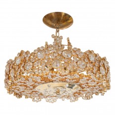 Polished brass clustered crystal chandelier 